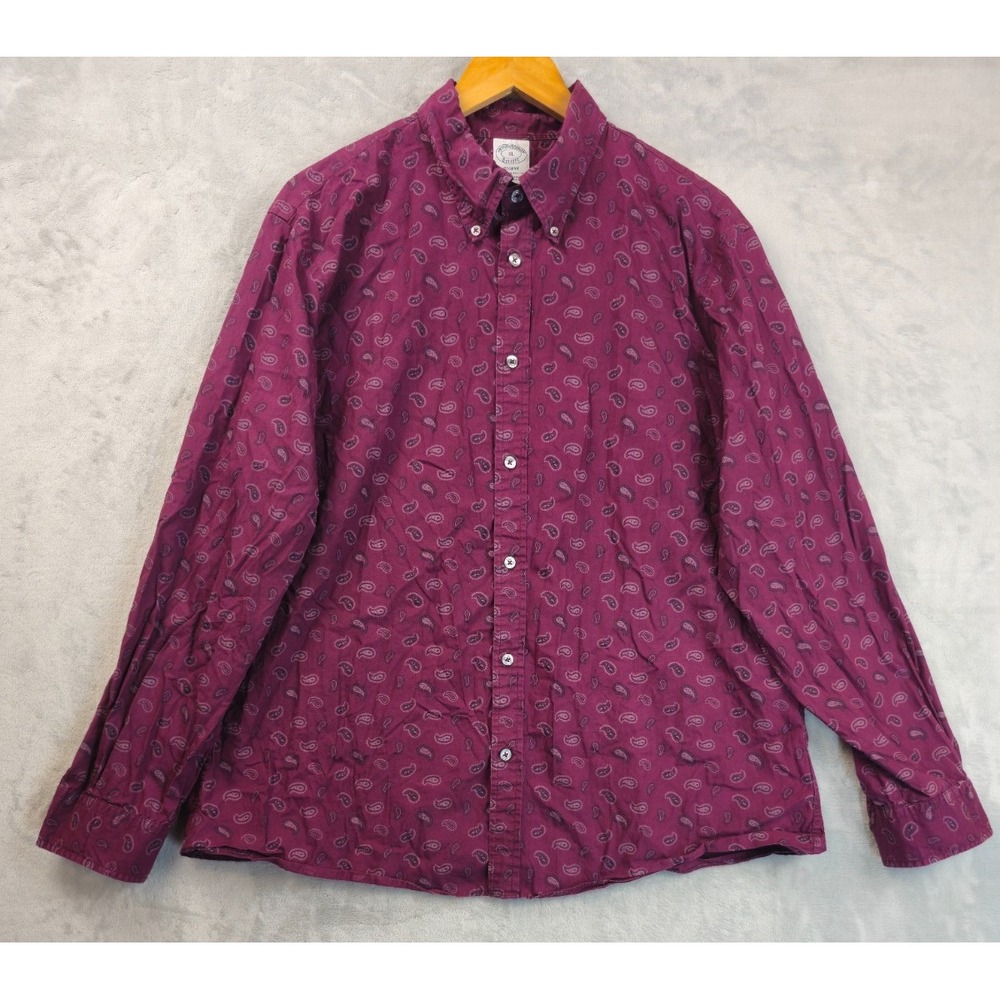 Brooks Brothers Regent Fit Shirt Mens XL Maroon Paisley Cotton Button Up